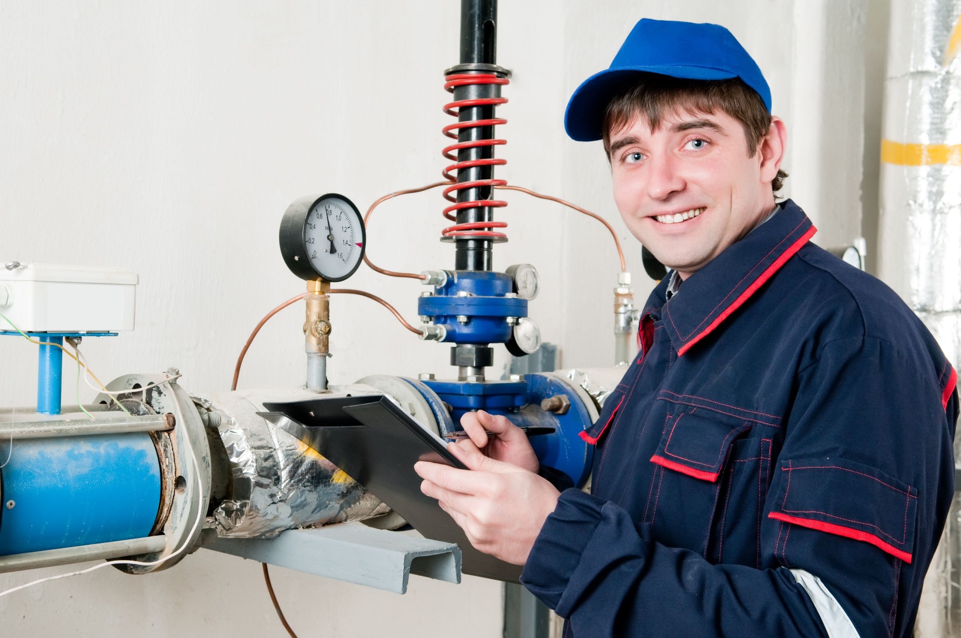 heating engineer in boiler room